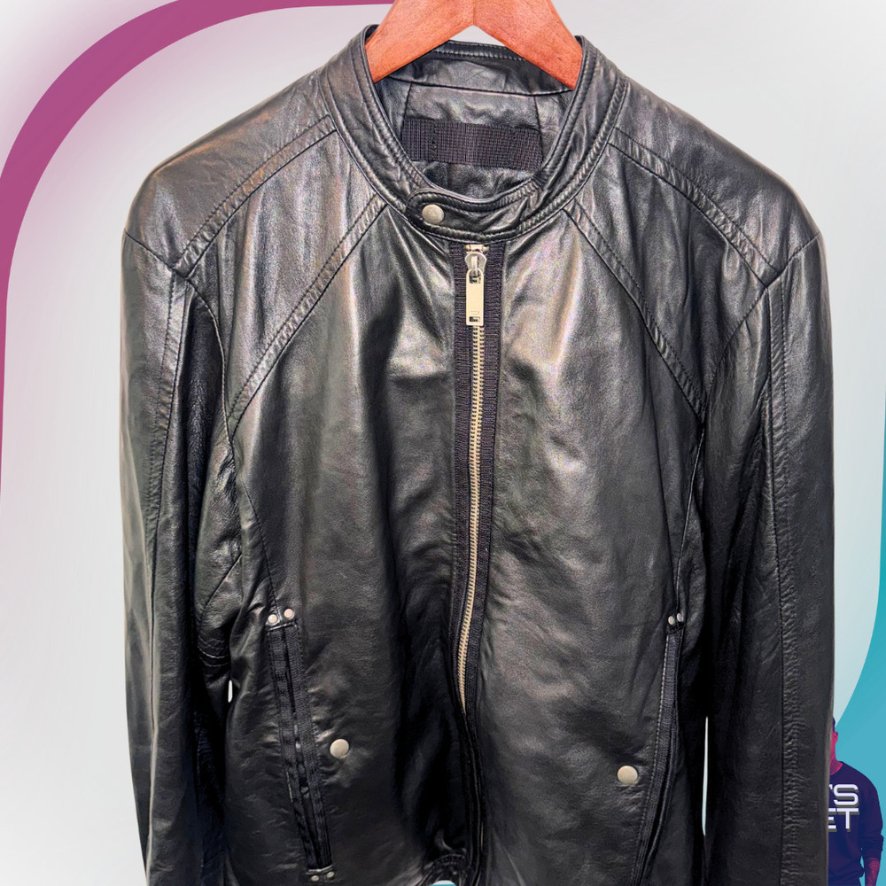 DIESEL Men's Leather Motorcycle Jacket in Black - L - Picture 4 of 15